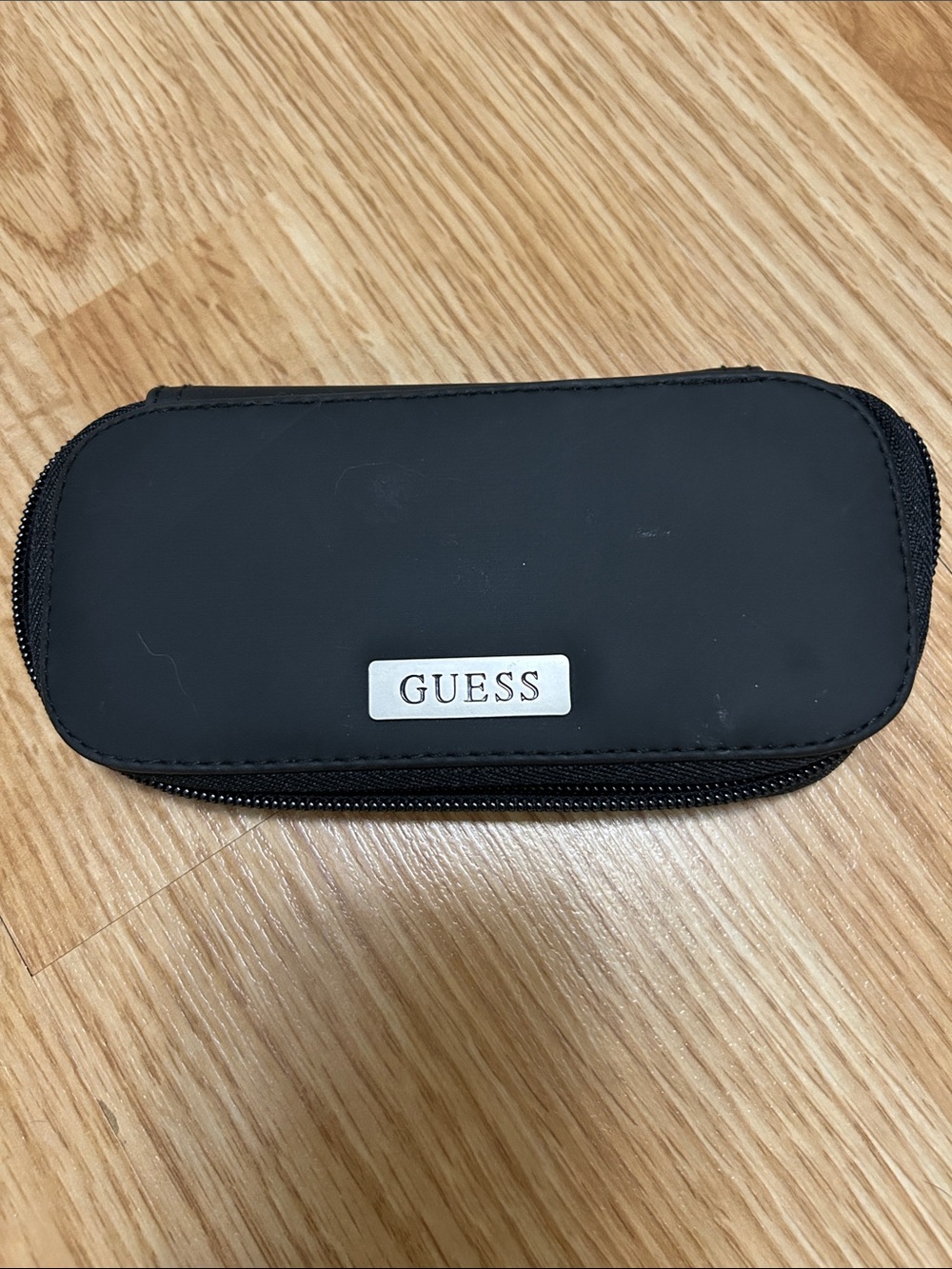 Guess Black Zippered Eyeglass Case with Metal Logo